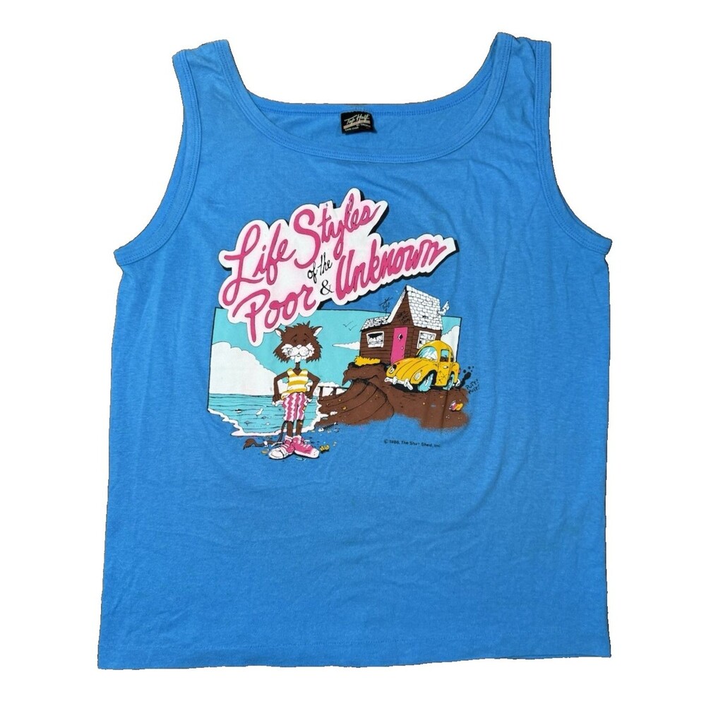 Vtg 1986 Lifestyles of the Poor & Unknown Tanktop Single Stitch Cat 80s Mens XL